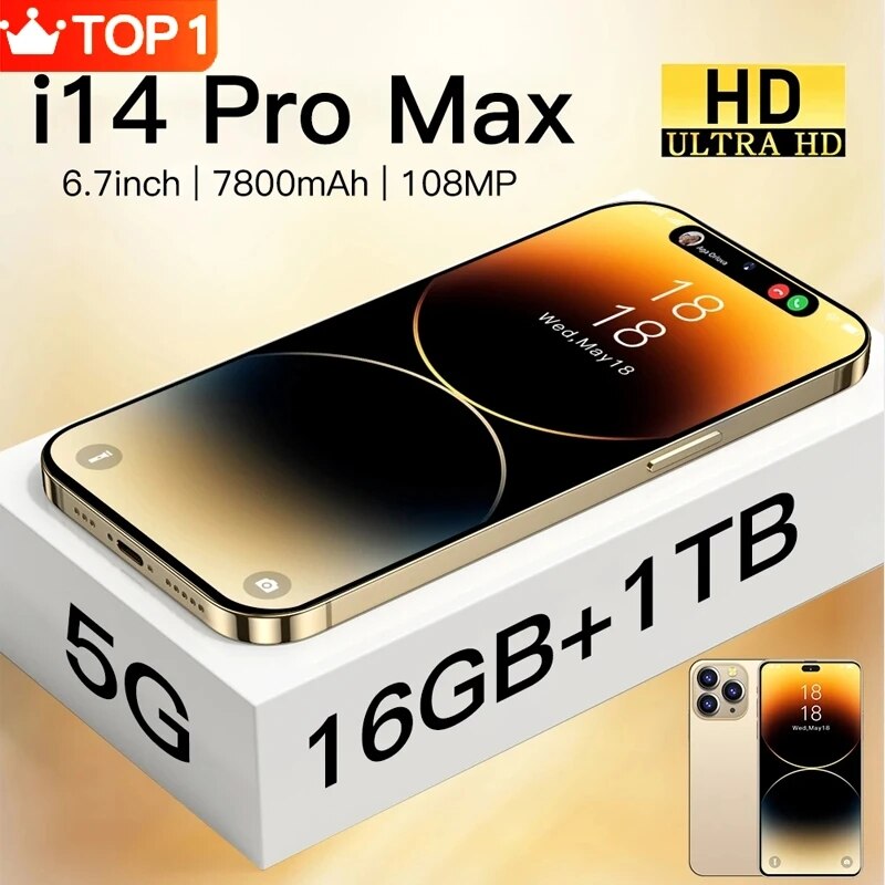 I14 Pro Max Original Smartphone New 6.7 Inch Full Screen 4G 5G Cell Phone 7800mAh Mobile Phones Global Version Phone 14