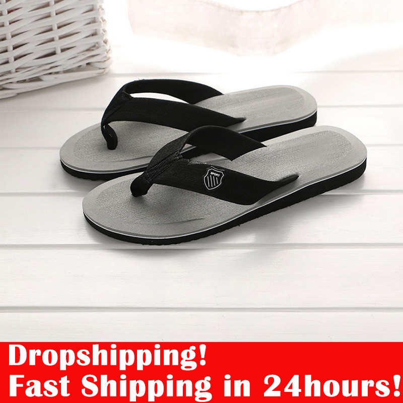Men Flip Flops Beach Sandals Non-slip Casual Flat Shoes Slippers