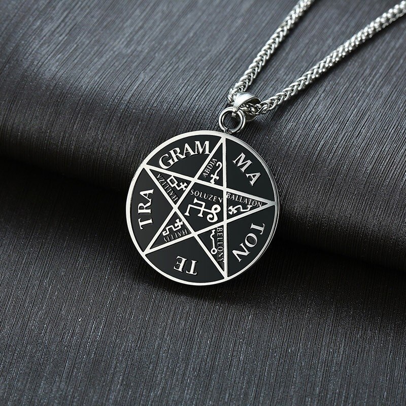 Tetragrammaton Necklaces for Men Stainless Steel Pentagram of Solomon Pendant Name of God Collar Male Jewelry