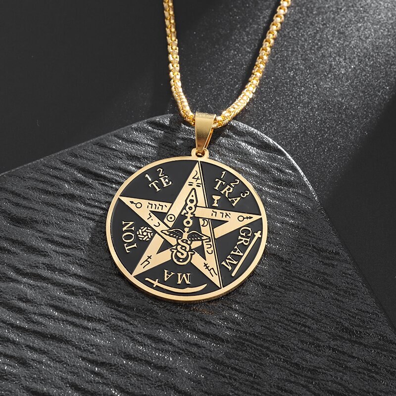 Witchcraft Pentagram Necklace Stainless Steel Men’s Jewish Hebrew Tetragrammaton Solomon Pendant Rune Amulet Jewelry