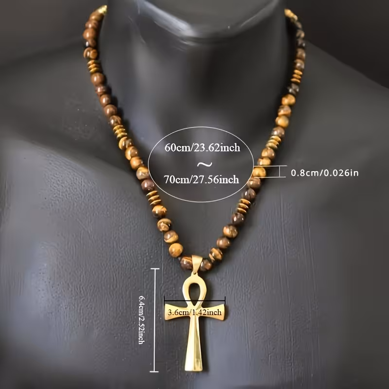 Tiger’s Eye Ankh Necklace – Life Force, Strength & Clarity - Image 2
